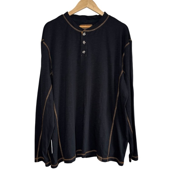 Venado Men's Flex Material Henley size 2XL Black Long Sleeve Shirt Pullover - Picture 1 of 9